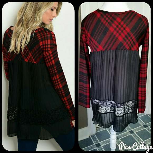 Plaid Tunic with Sheer/Lace Back - Picture 3 of 7